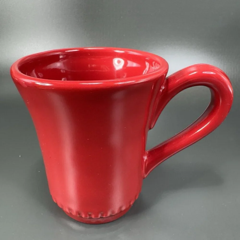 Williams Sonoma Rustic HeartVisit Collection Coffee Mug Cup Beaded Bottom Red‎